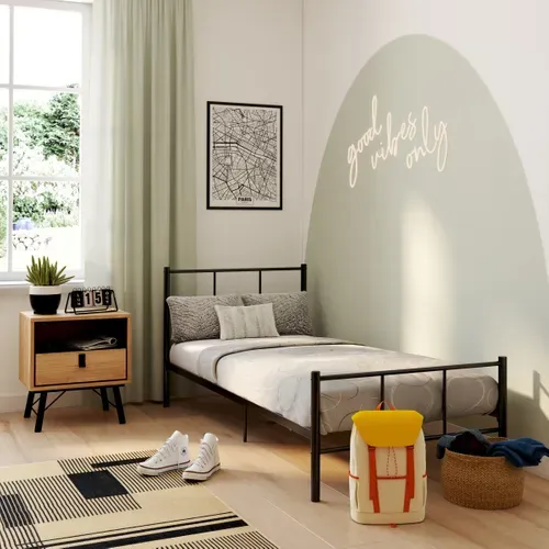 Lit 90x190 cm URBAN métal noir vue d'ambiance 1