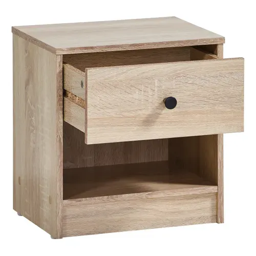 Chevet 1 tiroir JON imitation chêne vue accessoires