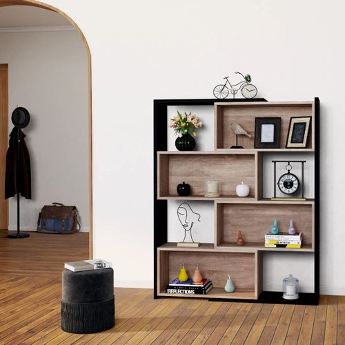 Bibliothèque modulable INGENUE noir et imitation chêne