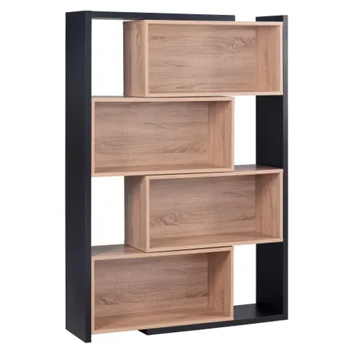 Bibliothèque modulable INGENUE noir et imitation chêne vue 3/4