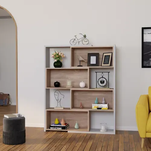 Bibliothèque modulable INGENUE blanc et imitation chêne vue d'ambiance 1