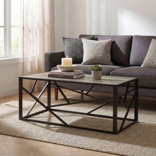 Table basse GEO métal et imitation chêne vue d'ambiance 1
