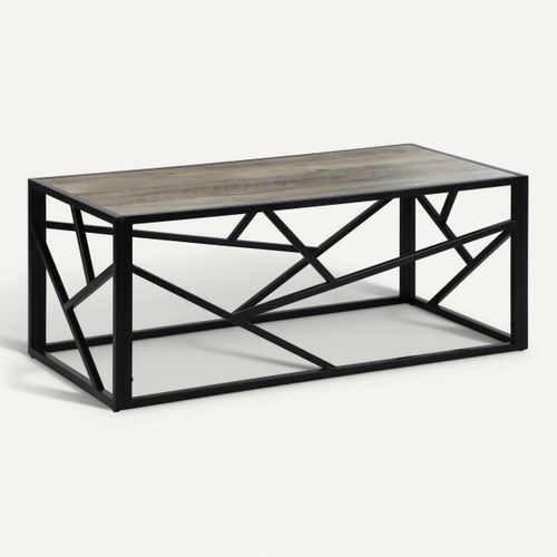 Table basse GEO métal et imitation chêne vue 3/4