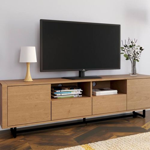 Meuble TV L.180 cm WOODS Imitation chêne vue d'ambiance 1