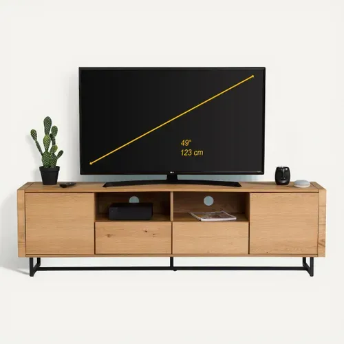 Meuble TV L.180 cm WOODS Imitation chêne vue de face
