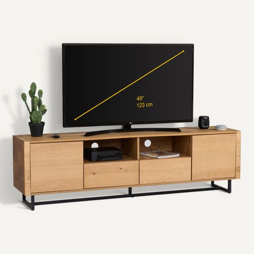 Meuble TV L.180 cm WOODS Imitation chêne vue 3/4