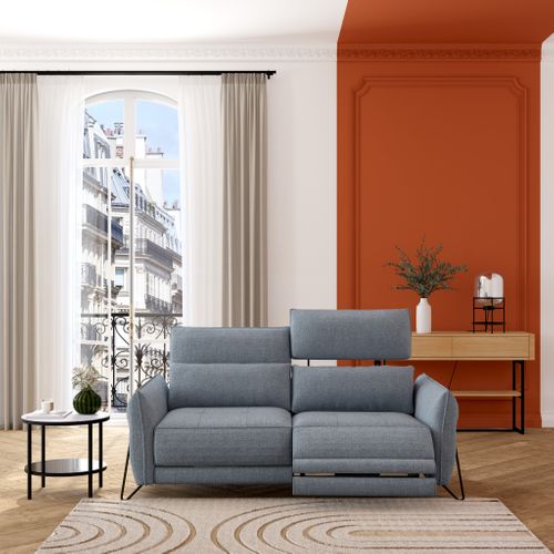 Canapé 3 places 2 relax électrique CALVINE tissu bleu