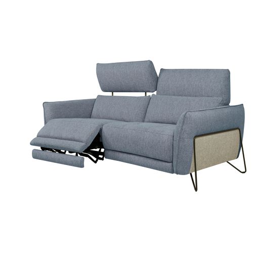 Canapé 3 places 2 relax électrique CALVINE tissu bleu