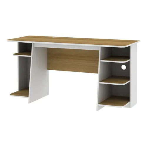 Bureau VOSS blanc et imitation chêne vue de profil