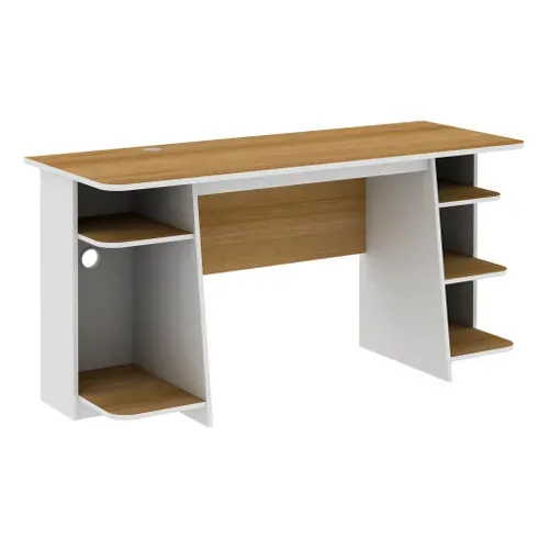 Bureau VOSS blanc et imitation chêne vue 3/4