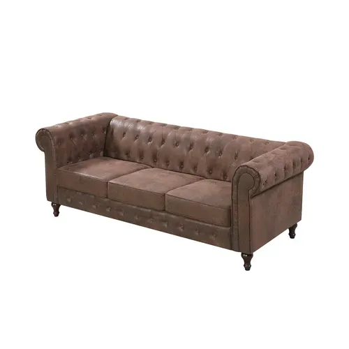 Canapé Chesterfield CHESS 3 places tissu Aspect cuir vieilli