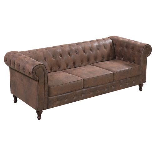 Canapé Chesterfield CHESS 3 places tissu Aspect cuir vieilli