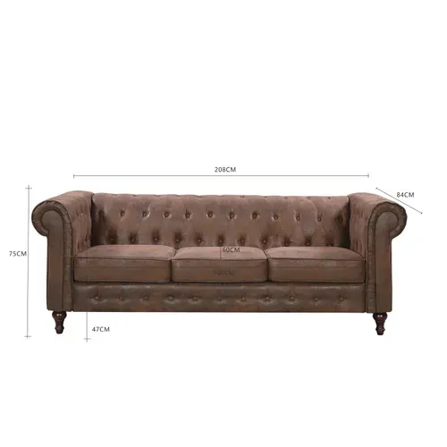 Canapé Chesterfield CHESS 3 places tissu Aspect cuir vieilli