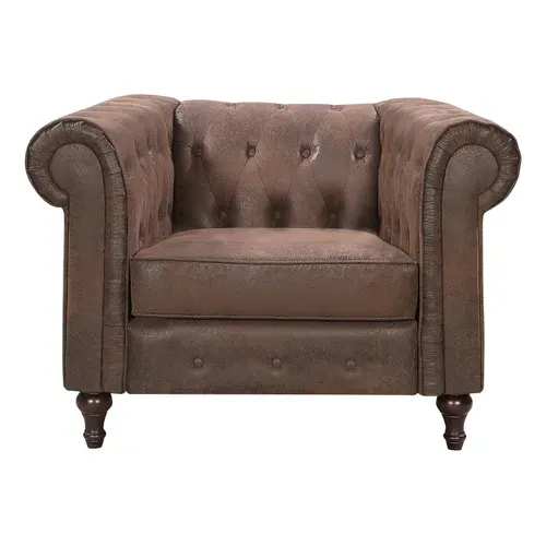 Fauteuil Chesterfield CHESS tissu Aspect cuir vieilli CHESS FT FIXE MARRON vue de face