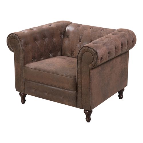 Fauteuil Chesterfield CHESS tissu Aspect cuir vieilli CHESS FT FIXE MARRON vue de profil