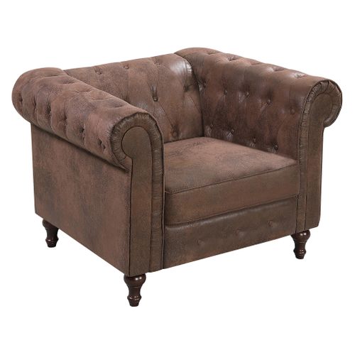 Fauteuil Chesterfield CHESS tissu Aspect cuir vieilli CHESS FT FIXE MARRON vue 3/4