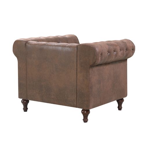 Fauteuil Chesterfield CHESS tissu Aspect cuir vieilli CHESS FT FIXE MARRON vue de derrière