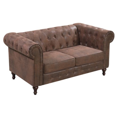 Canapé Chesterfield CHESS 2 places tissu Aspect cuir vieilli