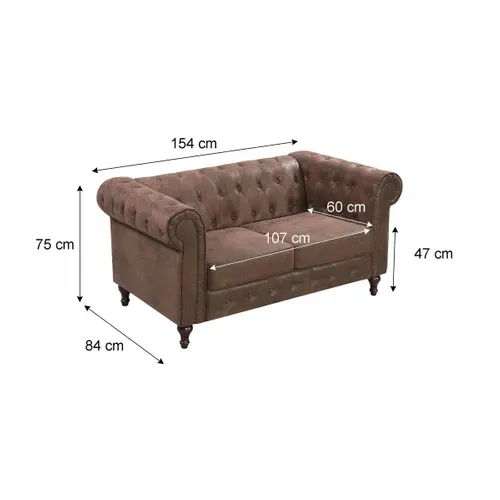 Canapé fixe Chesterfield CHESS 2 places en tissu aspect vieilli marron