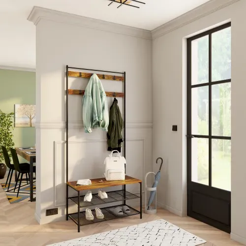 Vestiaire OXFORD imitation chêne foncé et métal