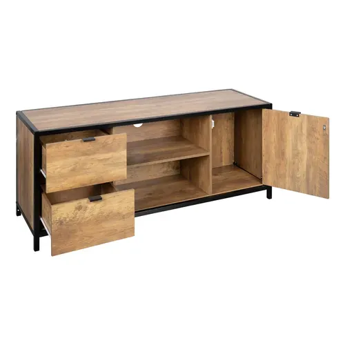 Meuble TV L.124 cm EVERGREEN 2 imitation chêne foncé et noir