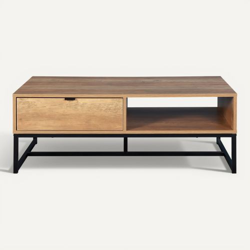 Table basse EVERGREEN 2 imitation chêne foncé et noir vue de face