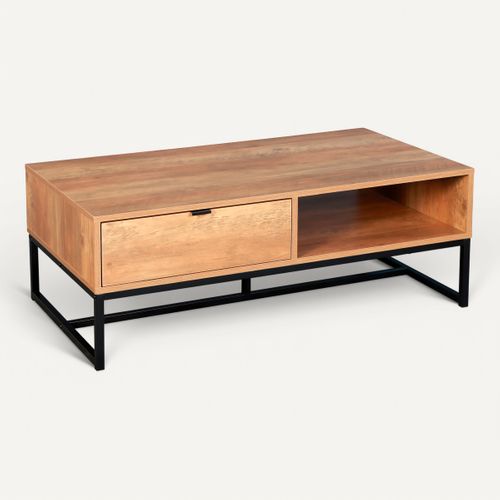Table basse EVERGREEN 2 imitation chêne foncé et noir vue 3/4