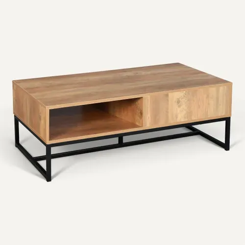 Table basse EVERGREEN 2 imitation chêne foncé et noir vue de derrière