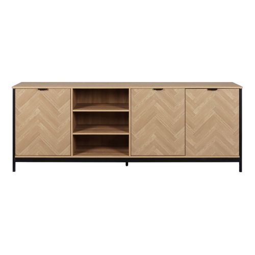 Buffet 3 portes L.195cm OMALLEY 2 Imitation chêne sonoma et noir vue de face