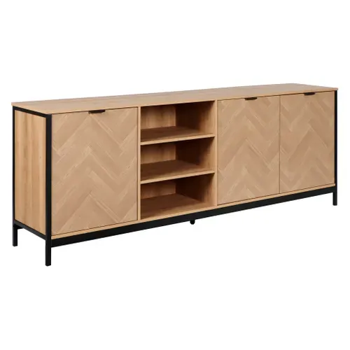 Buffet 3 portes L.195cm OMALLEY 2 Imitation chêne sonoma et noir vue 3/4