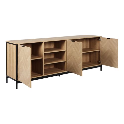 Buffet 3 portes L.195cm OMALLEY 2 Imitation chêne sonoma et noir