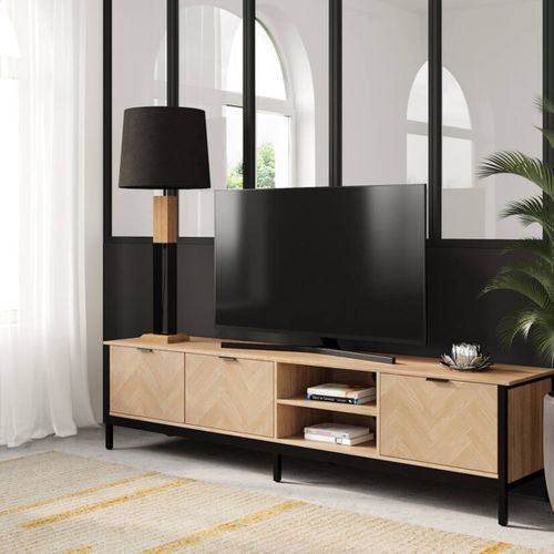 Meuble TV 3 portes L.190 cm OMALLEY 2 imitation chêne sonoma et noir