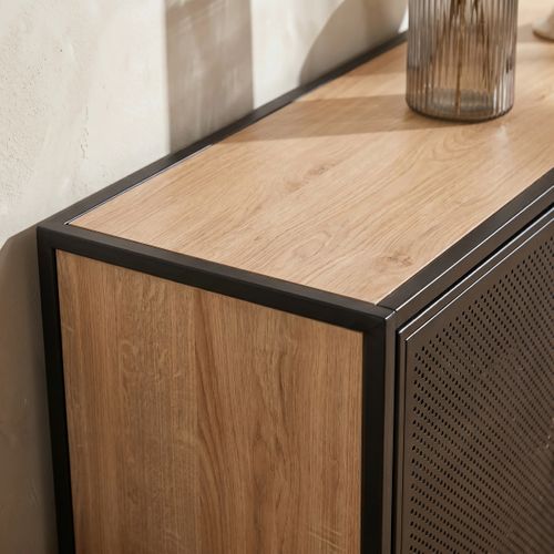 Buffet 1 porte 6 niches OSKAR imitation Chêne et noir