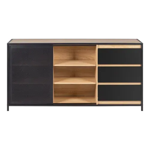 Buffet 1 porte 6 niches OSKAR imitation Chêne et noir