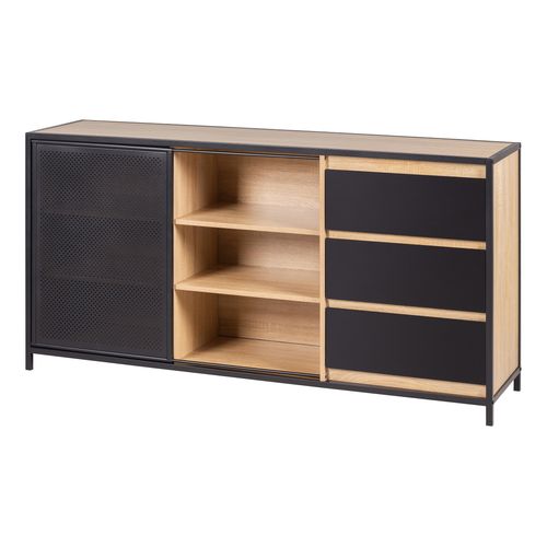 Buffet 1 porte 6 niches OSKAR imitation Chêne et noir