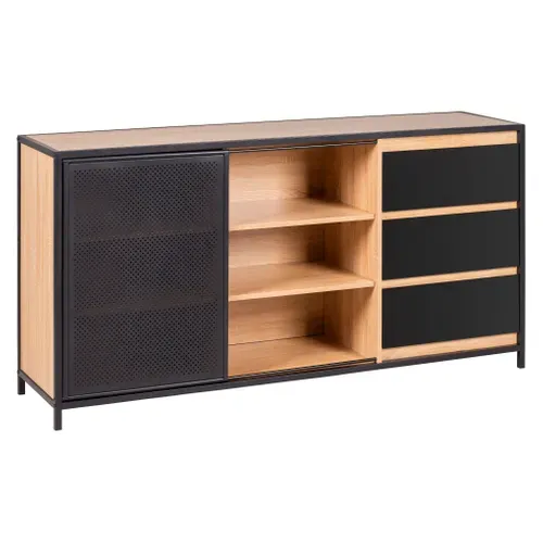 Buffet 1 porte 6 niches OSKAR imitation Chêne et noir