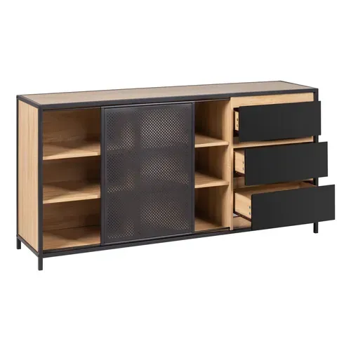 Buffet 1 porte 6 niches OSKAR imitation Chêne et noir