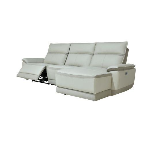 Canapé d'angle relax DOUGLAS angle droit cuir/tissu givre