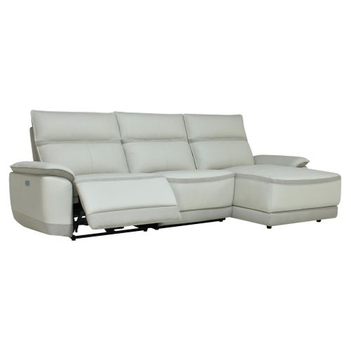 Canapé d'angle relax DOUGLAS angle droit cuir/tissu givre