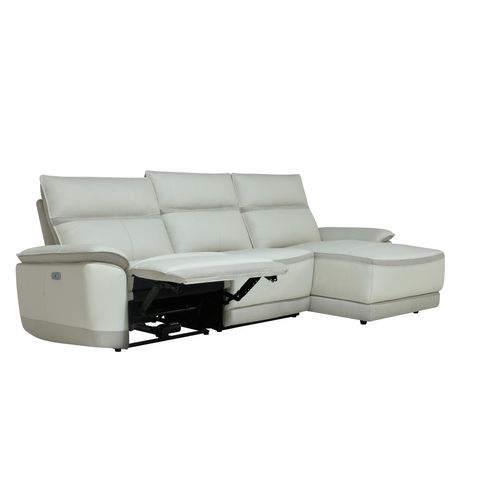 Canapé d'angle relax DOUGLAS angle droit cuir/tissu givre