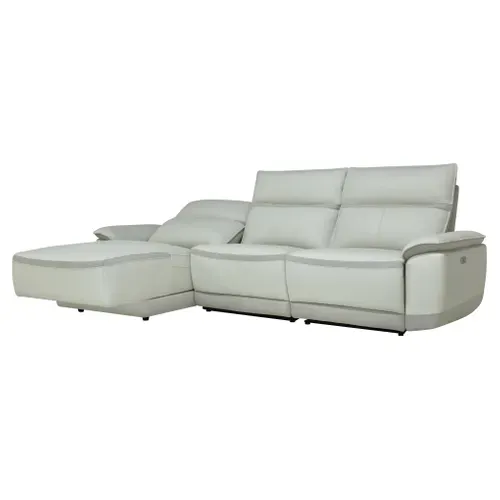 Canapé d'angle relax DOUGLAS angle gauche cuir/tissu givre vue de profil
