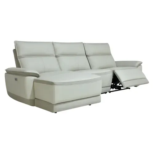 Canapé d'angle relax DOUGLAS angle gauche cuir/tissu givre vue 3/4