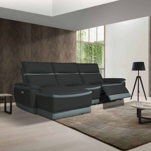 Canapé d'angle relax DOUGLAS angle gauche cuir/tissu gris vue d'ambiance 1