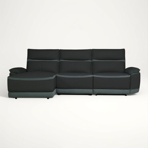 Canapé d'angle relax DOUGLAS angle gauche cuir/tissu gris vue de face