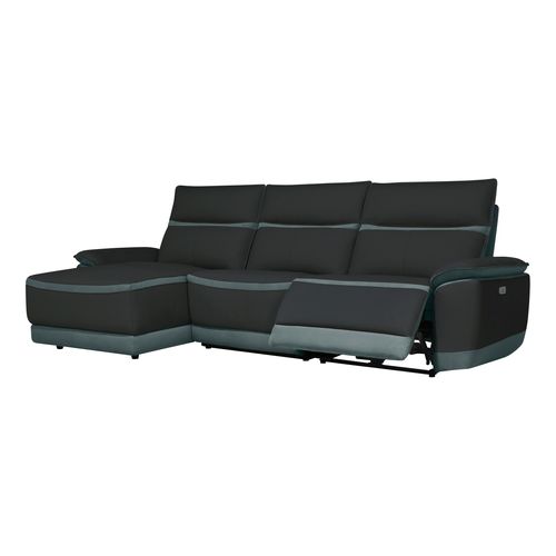 Canapé d'angle relax DOUGLAS angle gauche cuir/tissu gris vue de profil