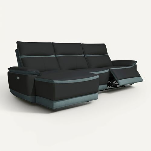 Canapé d'angle relax DOUGLAS angle gauche cuir/tissu gris vue 3/4