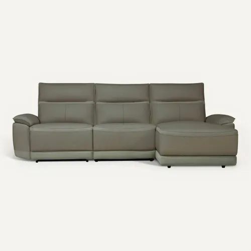 Canapé d'angle relax DOUGLAS angle droit cuir/tissu taupe vue de face
