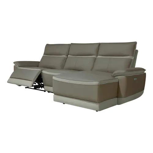 Canapé d'angle relax DOUGLAS angle droit cuir/tissu taupe vue de profil