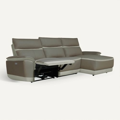 Canapé d'angle relax DOUGLAS angle droit cuir/tissu taupe