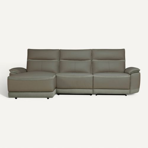 Canapé d'angle relax DOUGLAS angle gauche cuir/tissu taupe vue de face